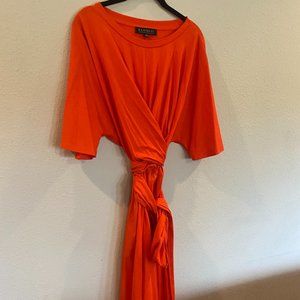 Eloquii Red Orange wrap dress with sleeves